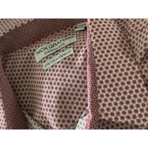 Nick Graham Mens Stretch Modern Fit Long Sleeve Shirt 2XL Red Geometric Design - Picture 5 of 7